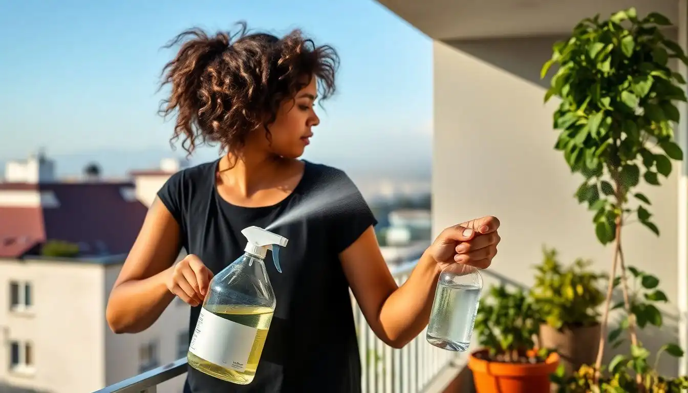 Spraying Vinegar on The Balcony